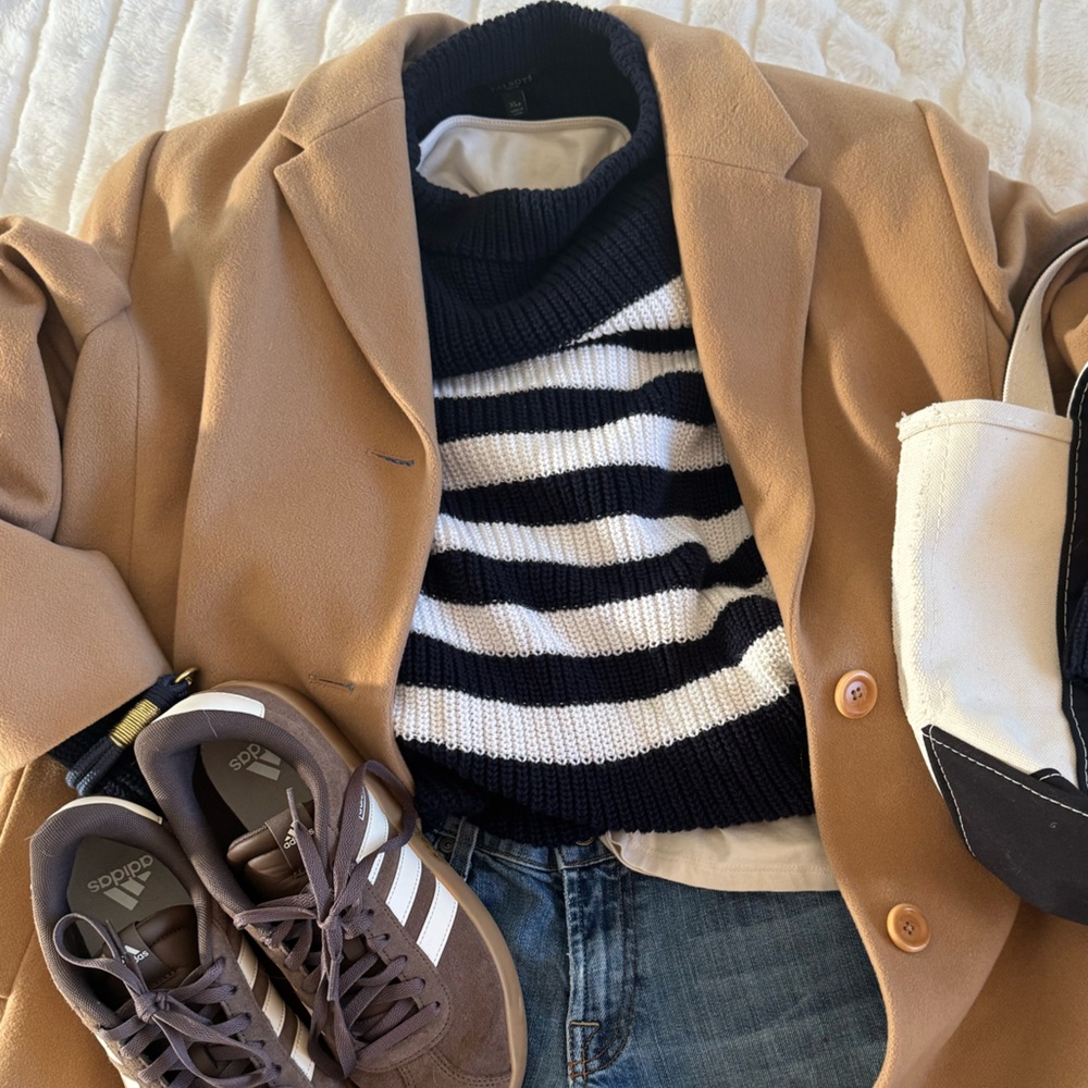 Cable knit turtleneck striped sweater. Talbots.